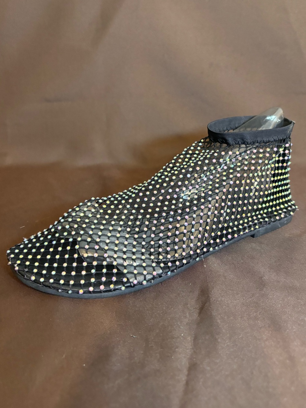 Rhinestone Crystal Mesh Sock Flats Black EU 41 Sparkle Cher Inspired
